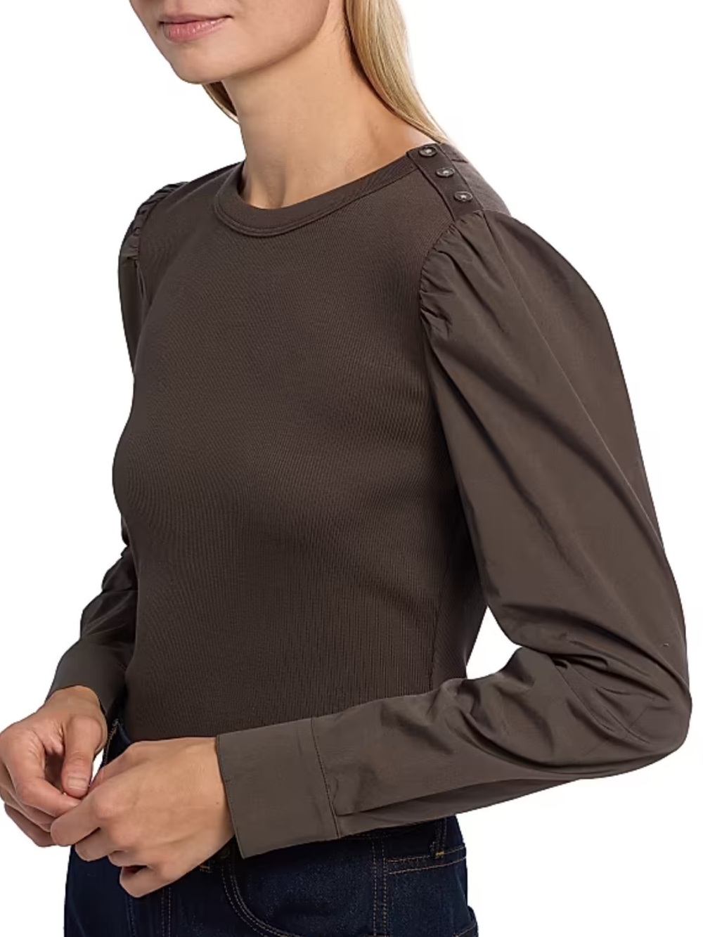 Veronica Beard Fersia Mixed Media Long Sleeve Top